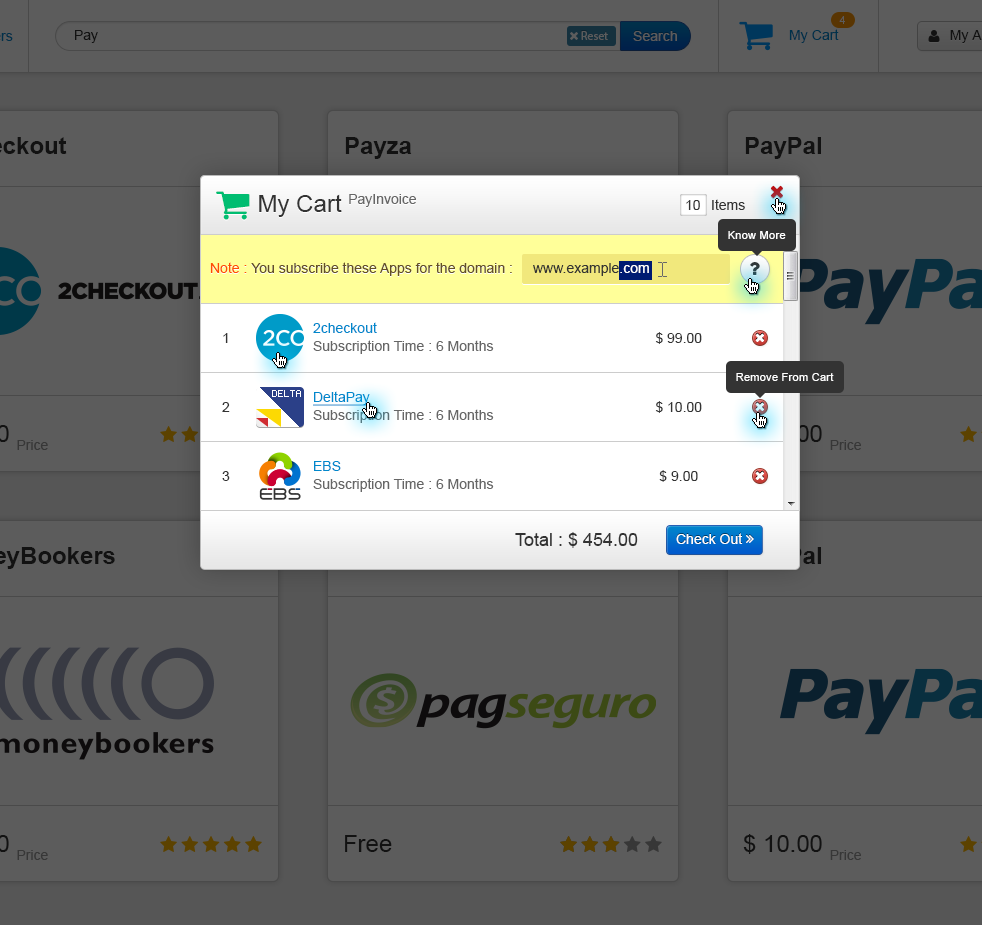 paymart items in my cart screen