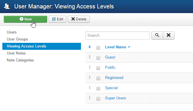 access level joomla