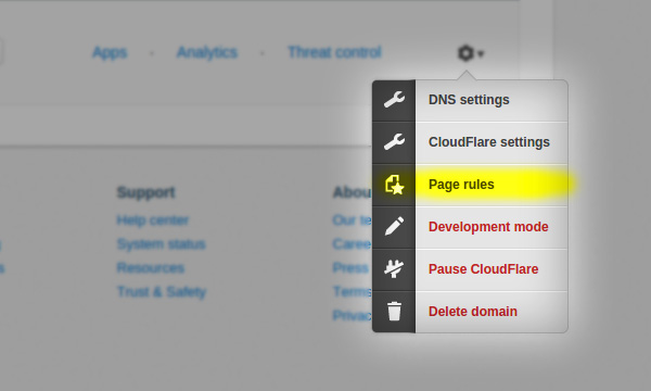 adding cloudflare page rules