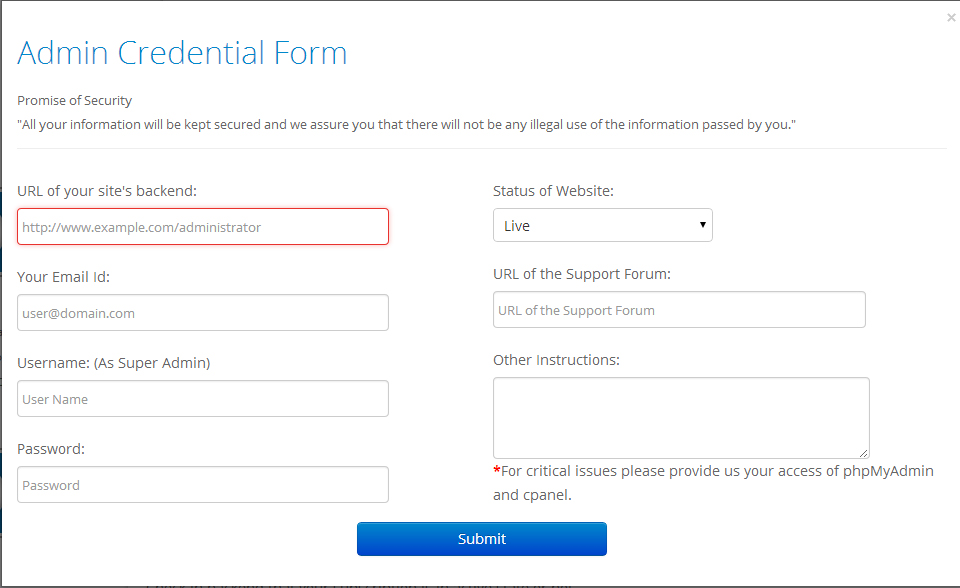 Admin Credential Form