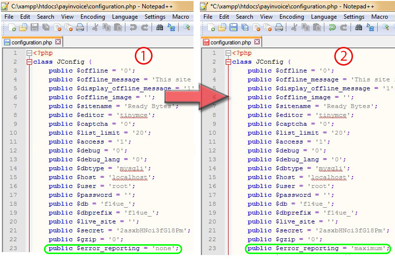 Editing in configuration.php