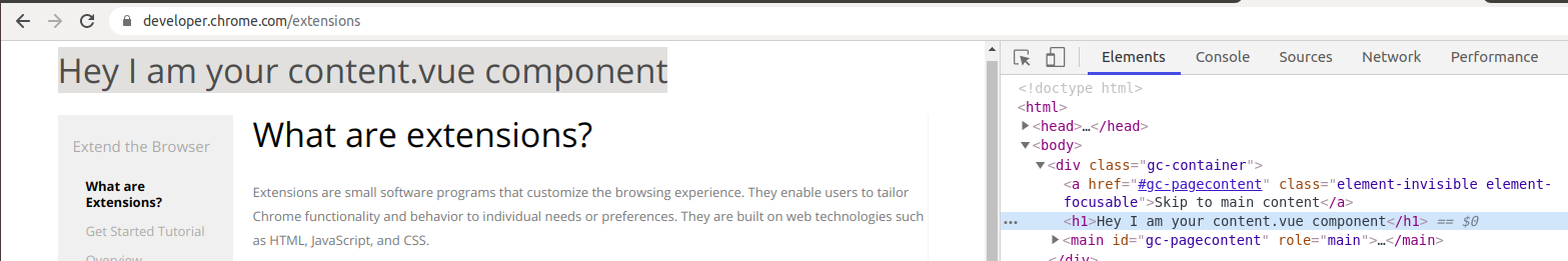 Component successfully injected into webpage