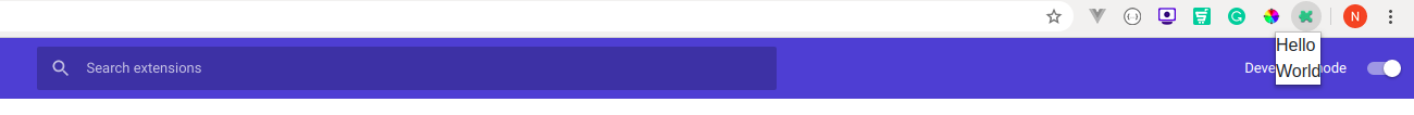 Extension popup showing Hello World