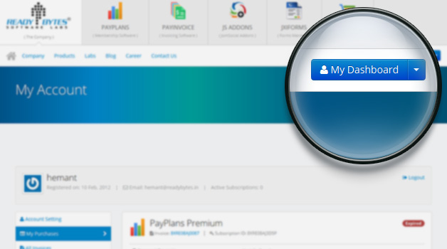 My Dashboard link on Website