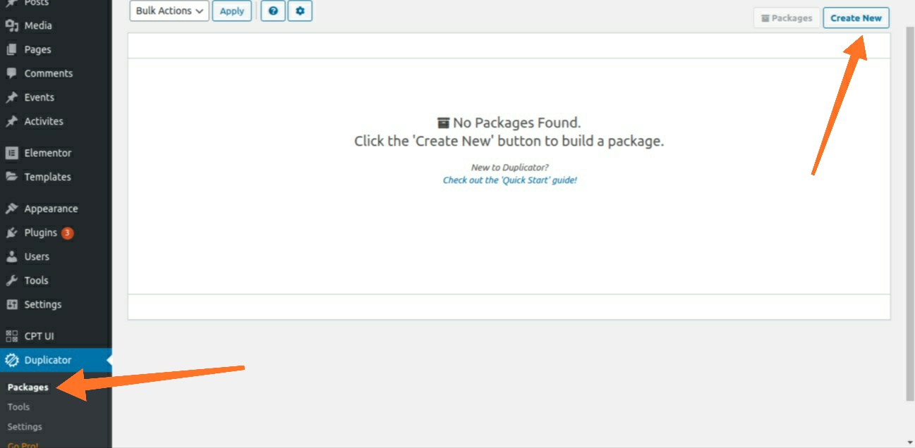 Duplicator Create New