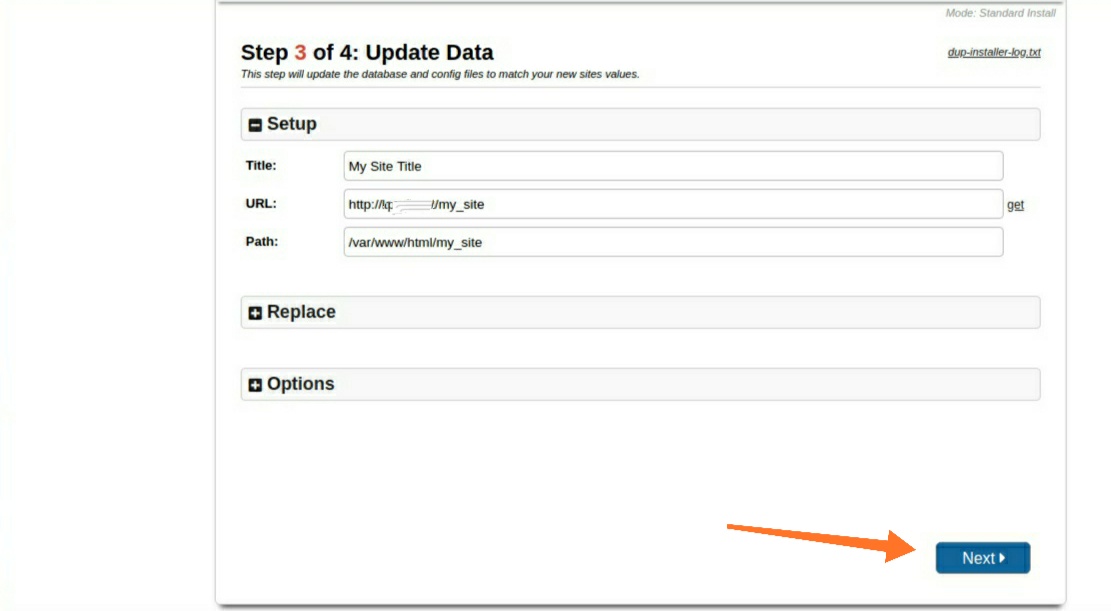 Duplicator Setup Step 3
