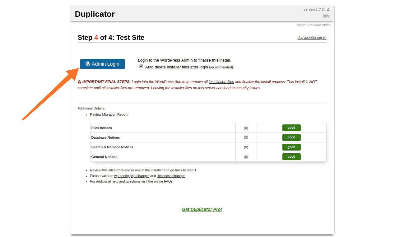 Duplicator Setup Step 4