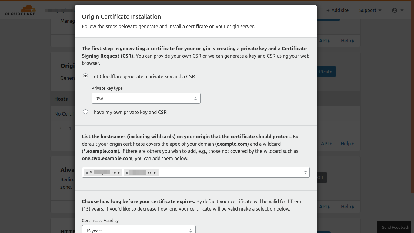 Cloudflare dashboard showing certificate