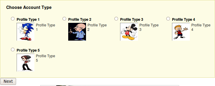 How to show Profile Type Selection in multiple column?