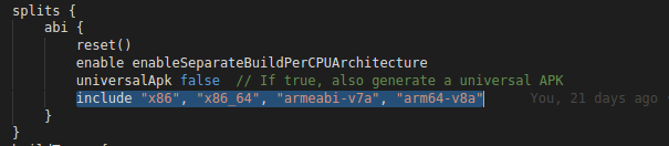 Split APK configuration