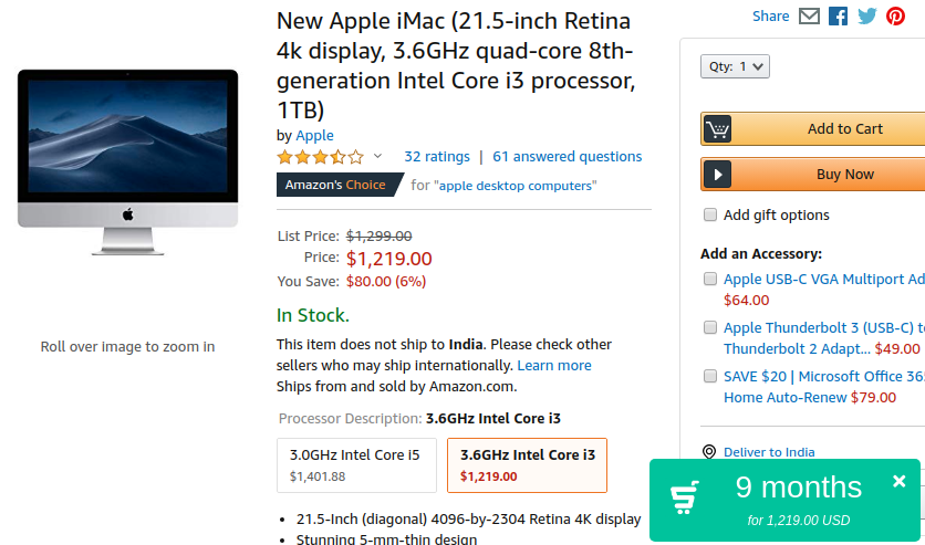 Amazon screenshot showing price and earning time