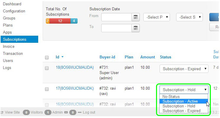Subscription Management Screen